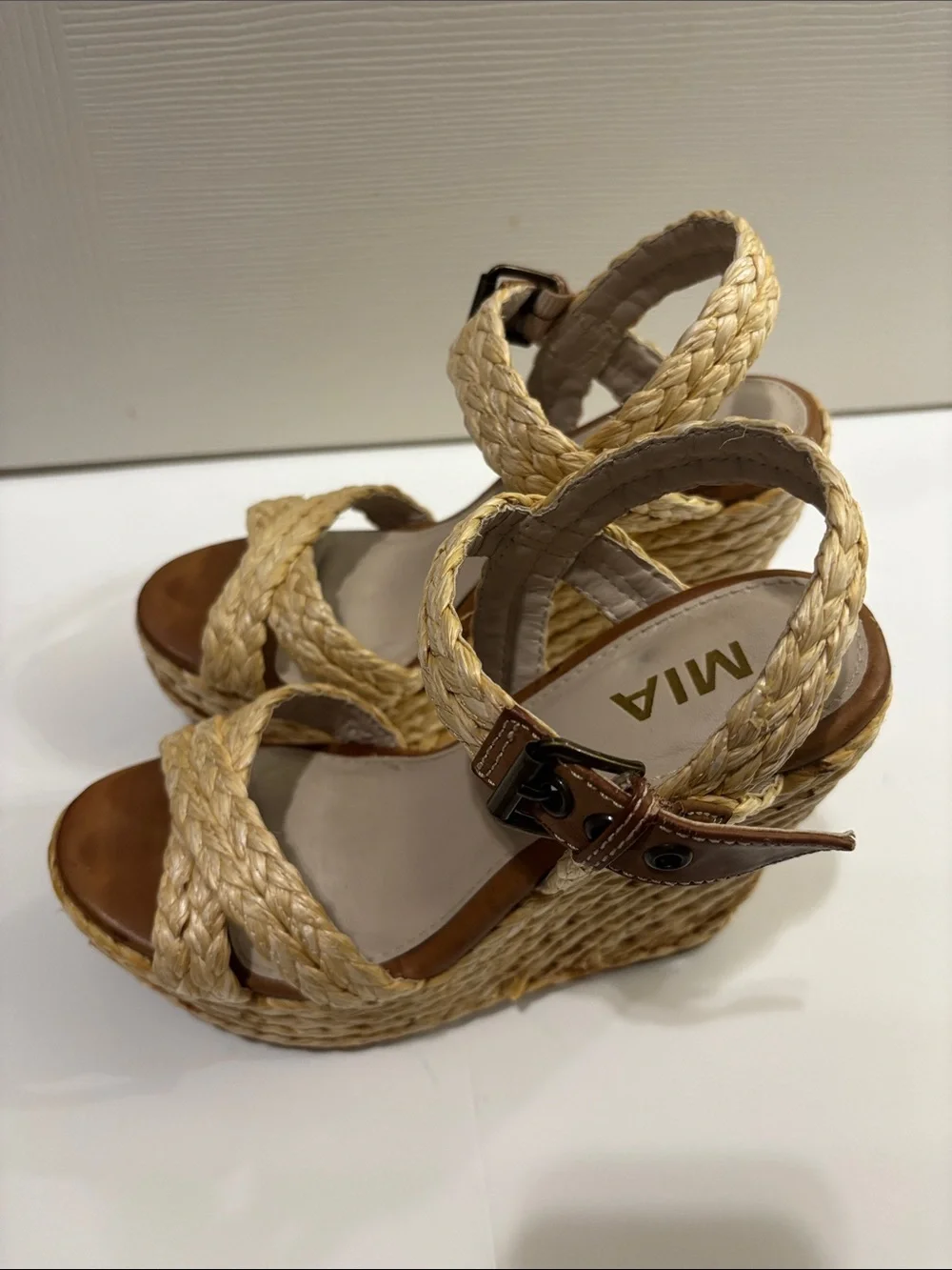 MIA Natural Braided Espadrille Wedge Sandals